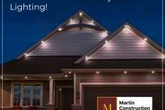 Image of front of home with permanent holiday lighting installed by Martin Construction Services