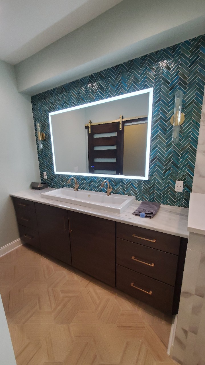image of custom built bathroom sinks and mirror
